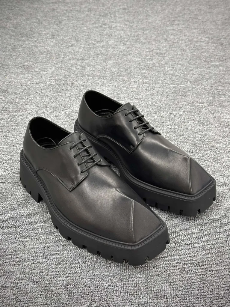 BLCG Rhino Square Toe Black Leather Derby Shoes Angeled View