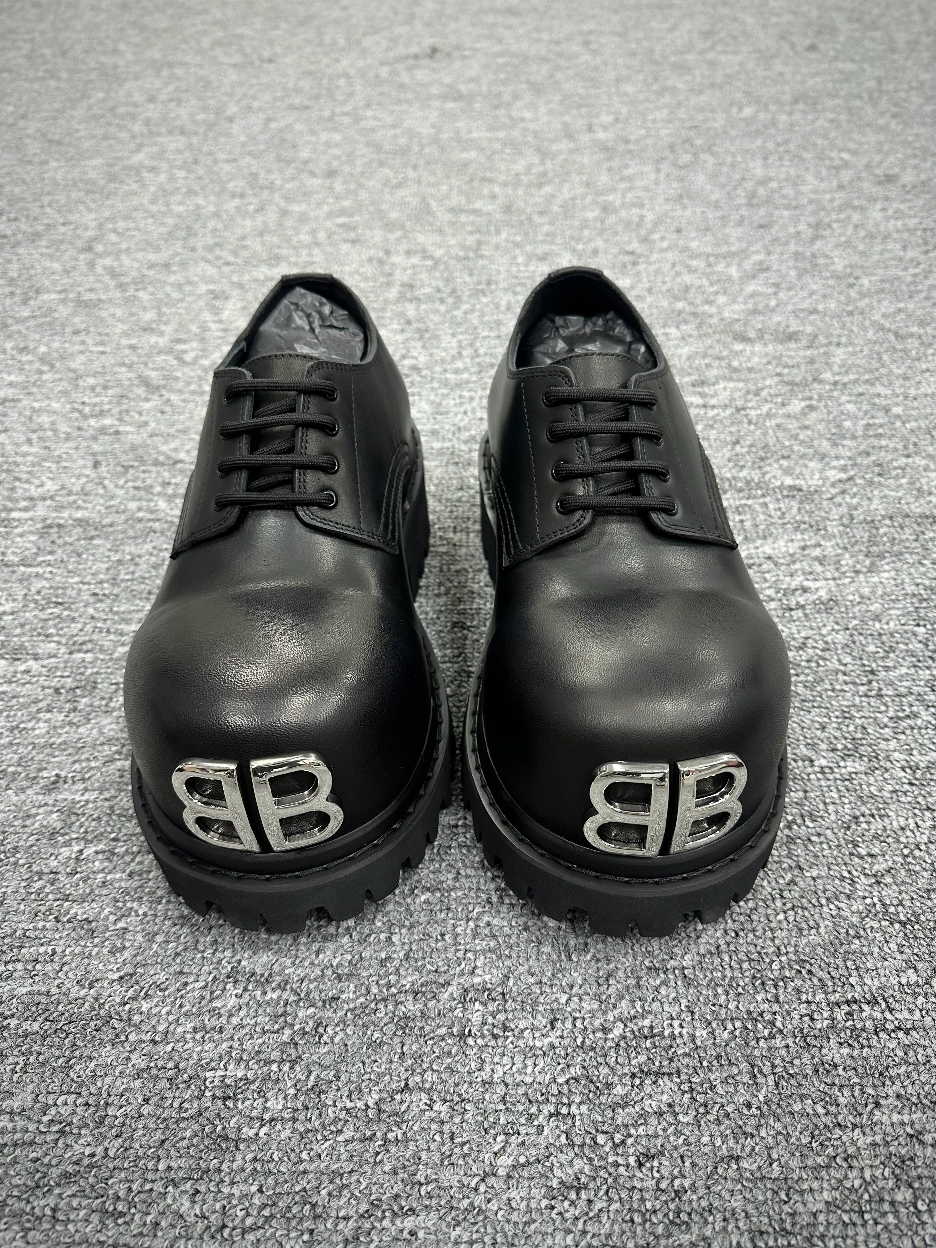 BLCG Strike BB Metal Toe Black Leather Derby Shoes Front View