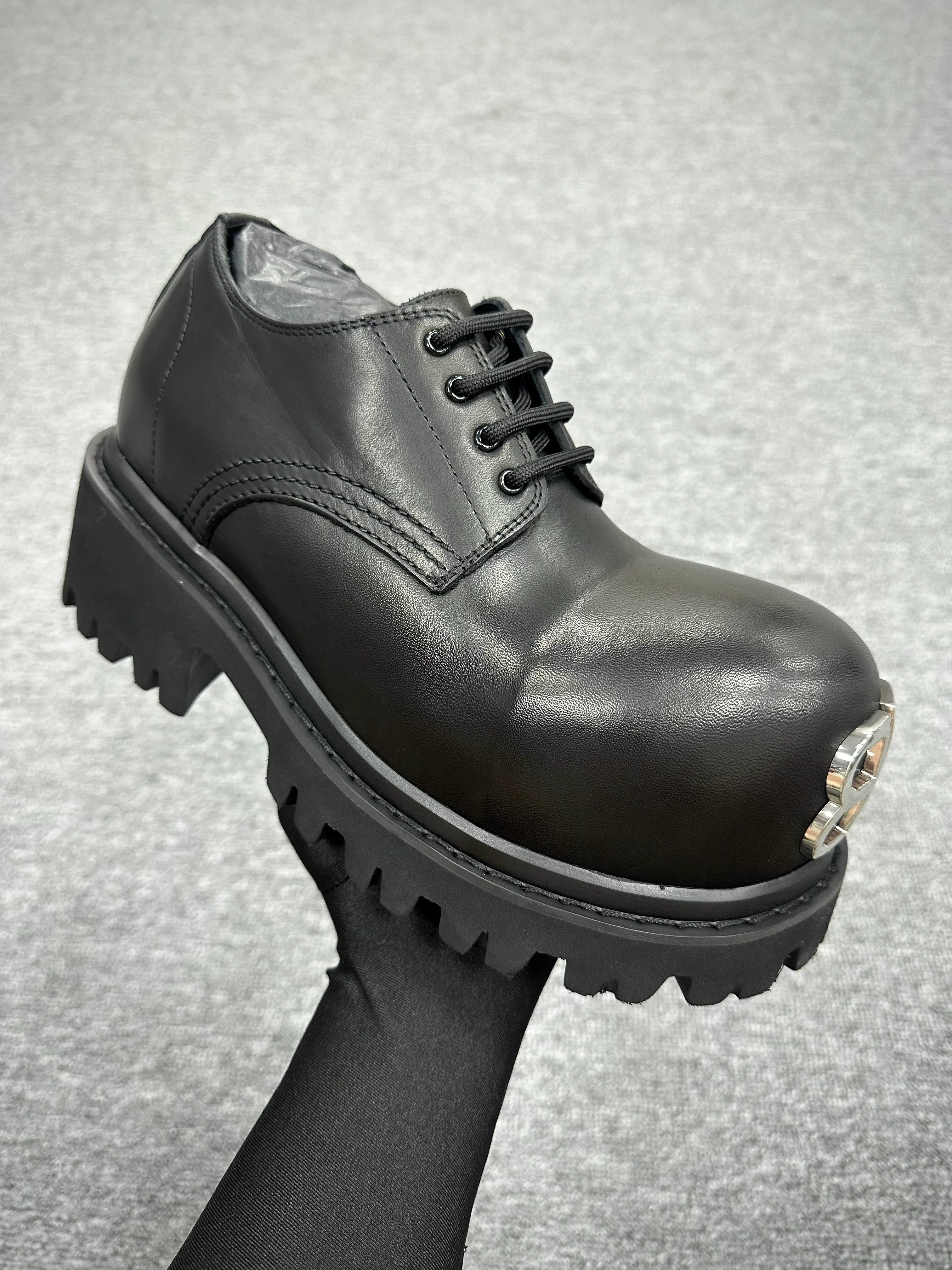 BLCG Strike BB Metal Toe Black Leather Derby Shoes Angeled View
