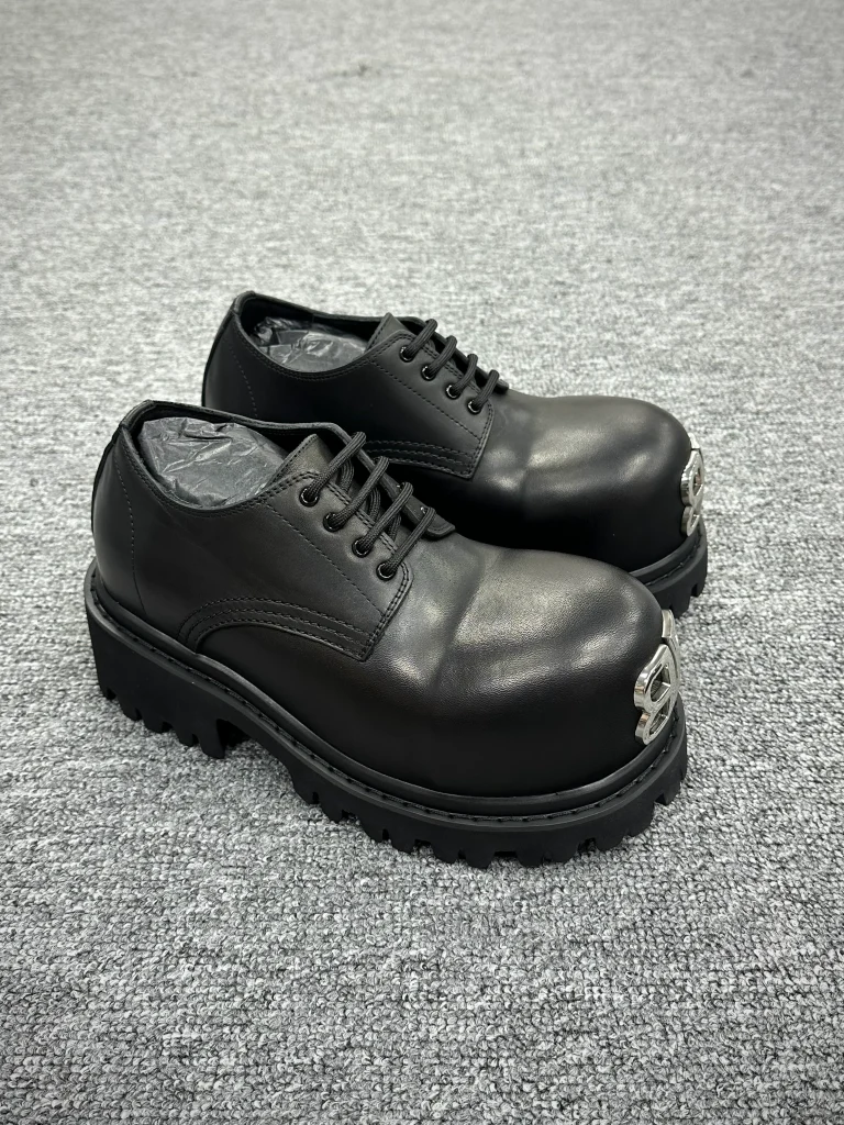 BLCG Strike BB Metal Toe Black Leather Derby Shoes Angeled View