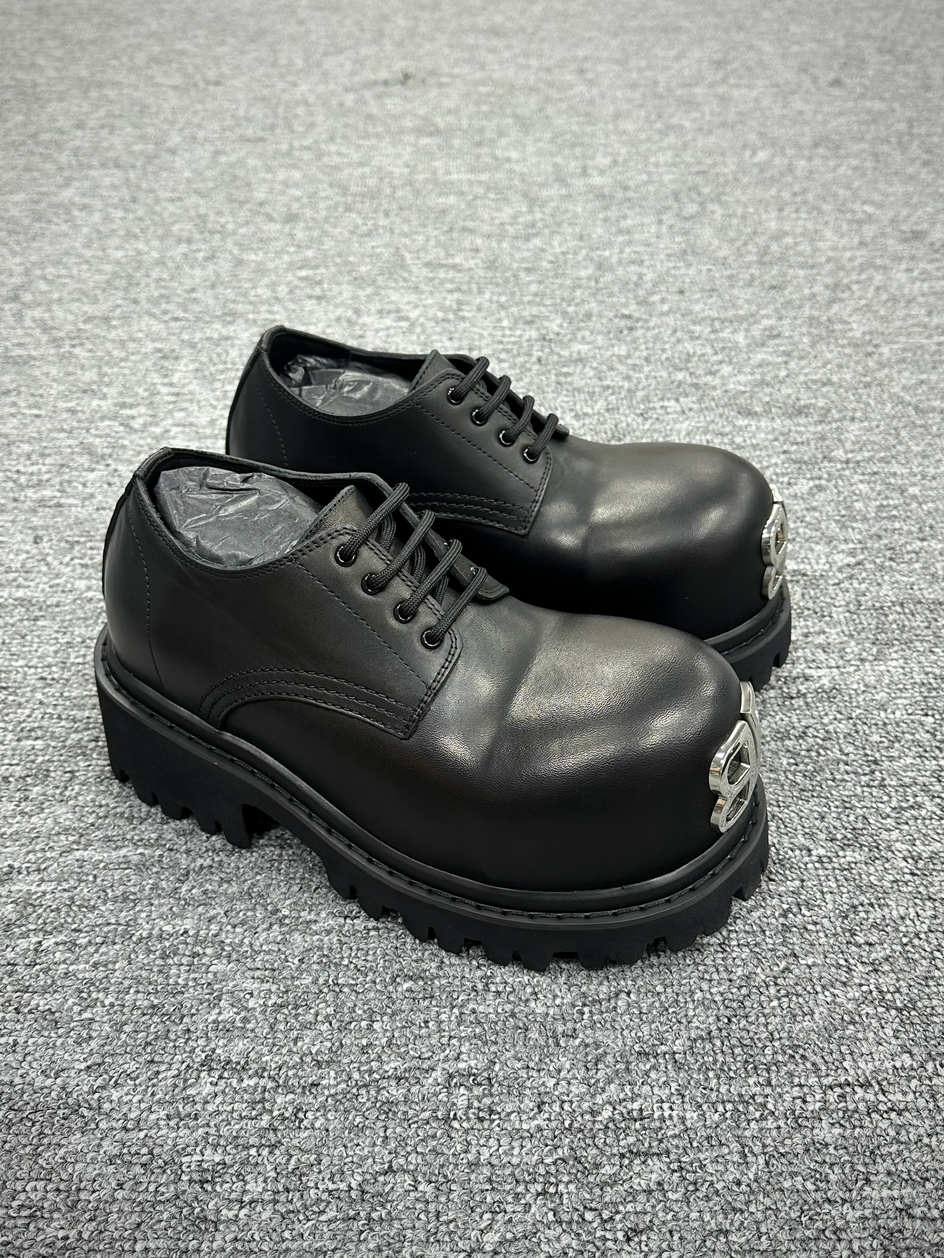 BLCG Strike BB Metal Toe Black Leather Derby Shoes Angeled View