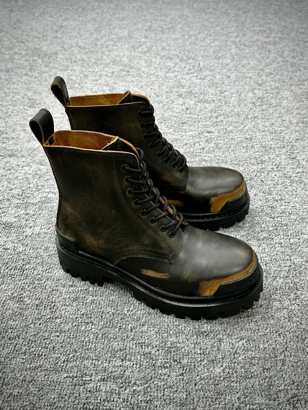 BLCG Strike "Black Brown" Distressed Leather Platform Combat Boots