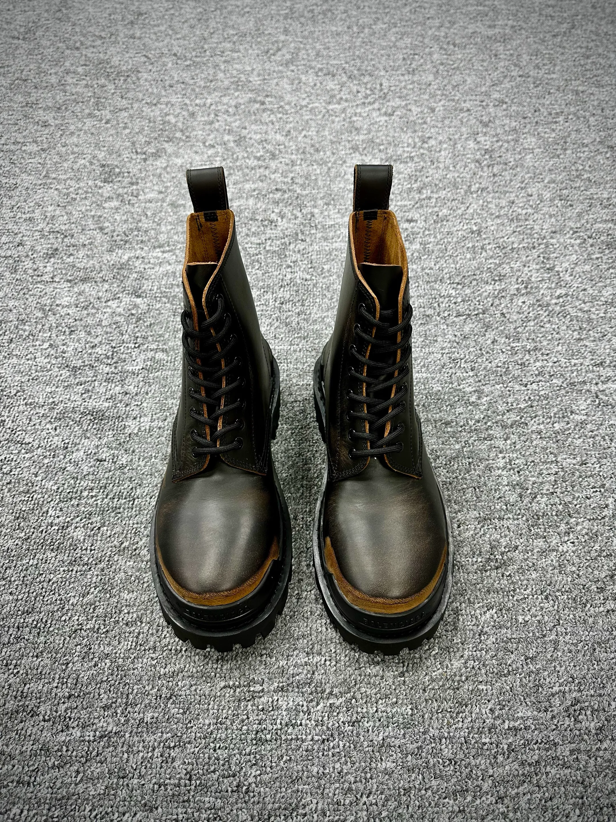 Front View BLCG Strike Black Brown Distressed Leather Platform Combat Boots