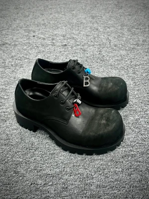 BLCG Strike Black Leather Oversized Toe Platform Derby Shoes Angeled View