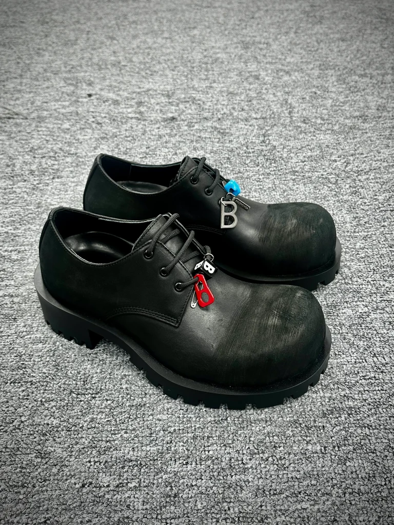 BLCG Strike Black Leather Oversized Toe Platform Derby Shoes Angeled View