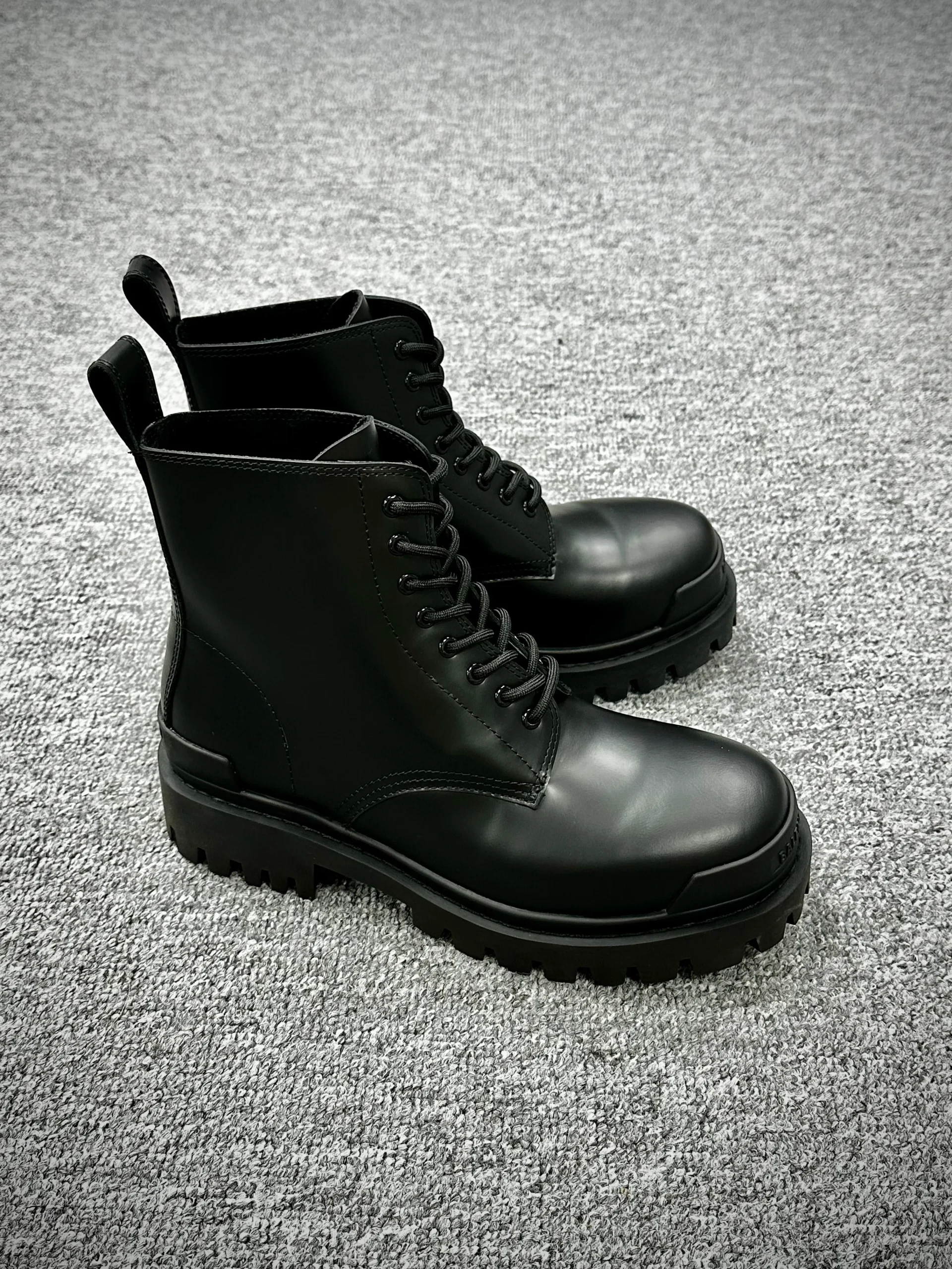 BLCG Strike Black Leather Platform Boots Angeled View