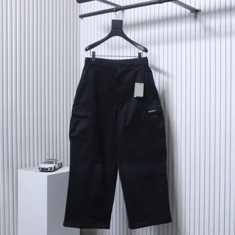 Front View BLCG Twill Patchwork Wide-Leg Cargo Pants