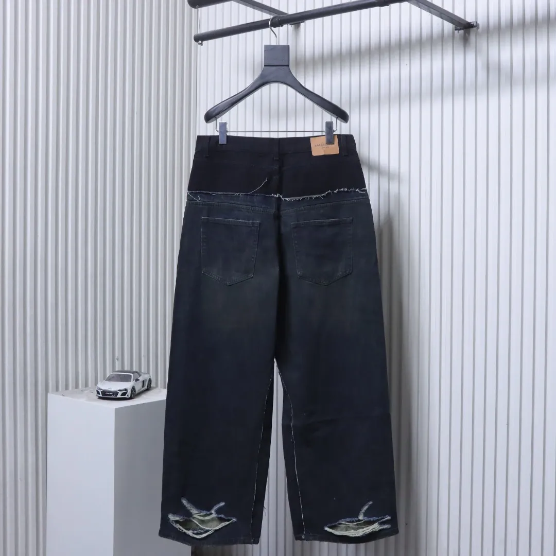 Back View BLCG Vintage Washed Denim Wide-Leg Jeans