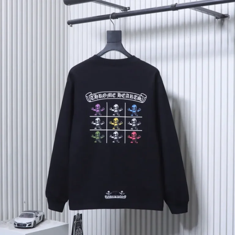 Back View CH Colorful Cartoon Skull Grid Long Sleeve Shirt