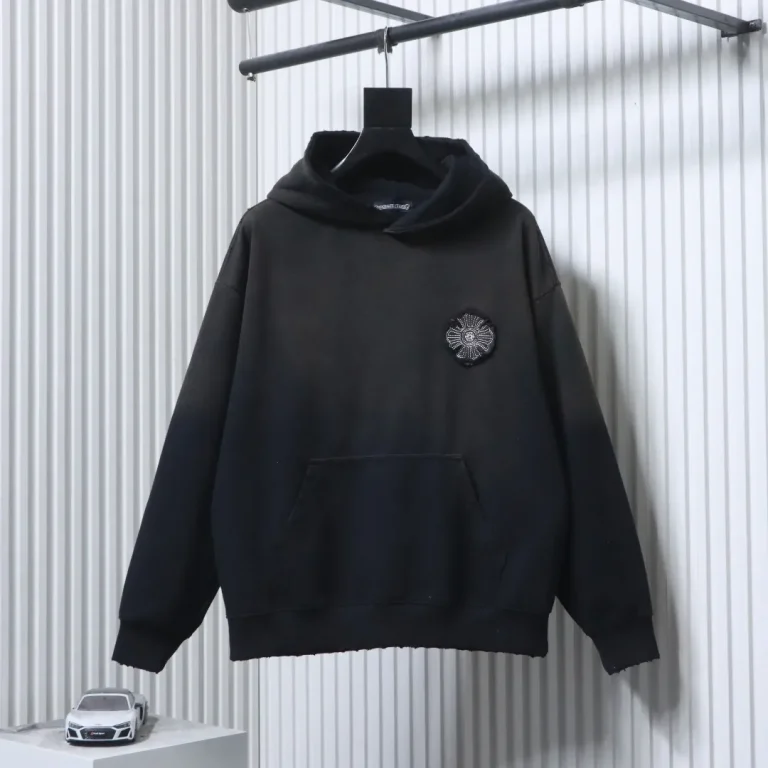 CH Cross Appliqué Distressed Washed Hoodie