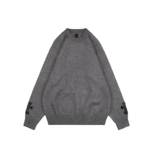 Front View CH Cross Patch Embroidered Wool Crew Neck Sweater