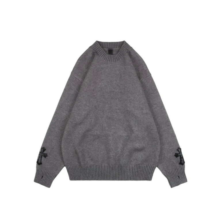 Front View CH Cross Patch Embroidered Wool Crew Neck Sweater
