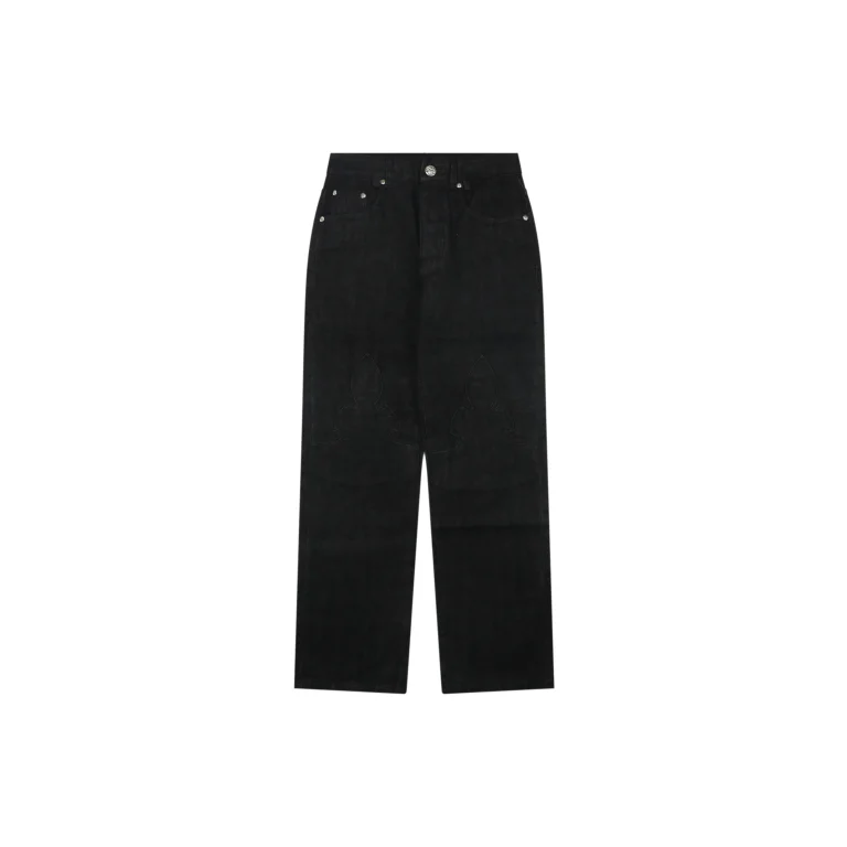 Front View CH Flame Embroidered Knee Jeans