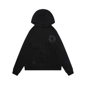 Front View CH Glitter Cross Floral Sleeve Sanskrit Dark Hoodie