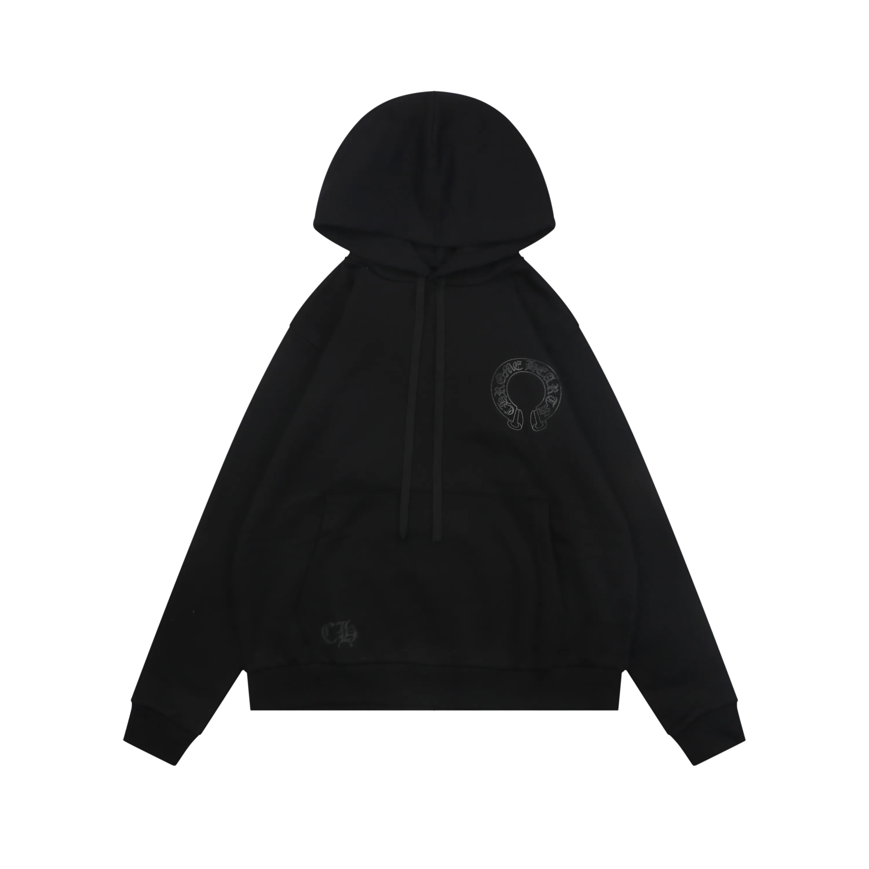Front View CH Glitter Cross Floral Sleeve Sanskrit Dark Hoodie