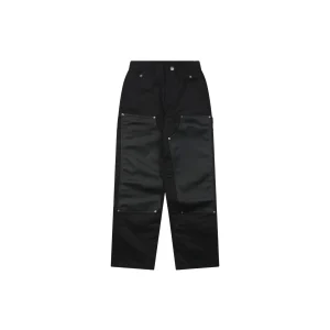 Front View CH Leather Patchwork Black Nylon Cargo Pants