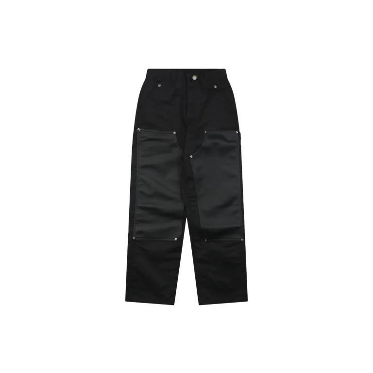 Front View CH Leather Patchwork Black Nylon Cargo Pants