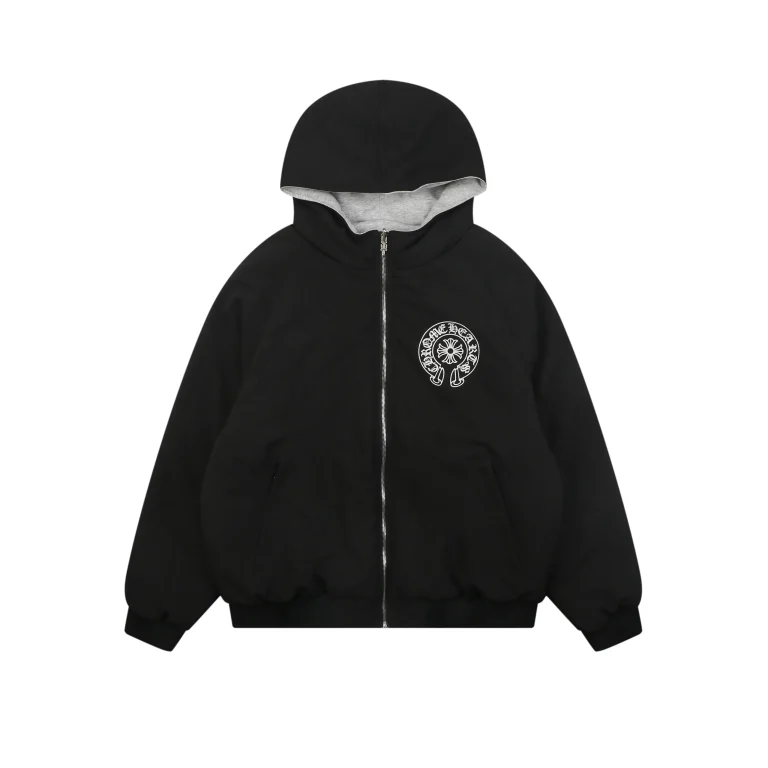Front View CH Reversible Sanskrit Scroll Hooded Jacket