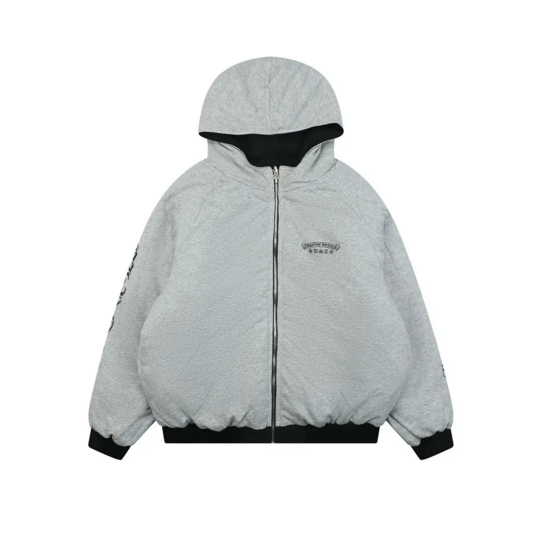 Front View CH Reversible Sanskrit Scroll Hooded Jacket