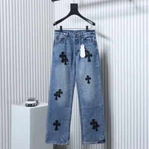 Front View CH Vintage Washed Blue Denim Jeans