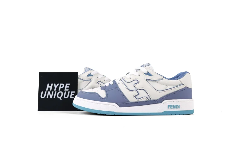 FF Match Ice BlueWhite Leather Sneakers Side Profile