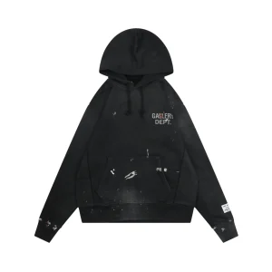 Front View Gallery Dept Red Splatter Distressed Logo Washed Hoodie