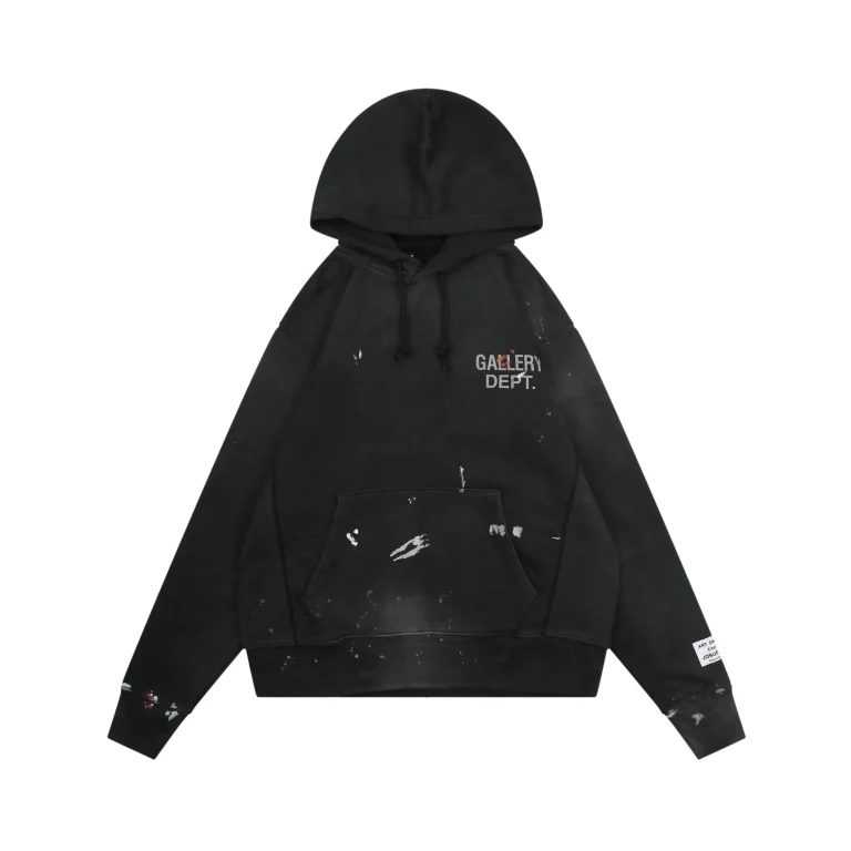 Front View Gallery Dept Red Splatter Distressed Logo Washed Hoodie