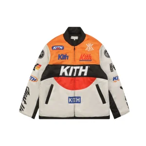 Front View KTH Brixton Color Block Quilted Motorcycle Jacket