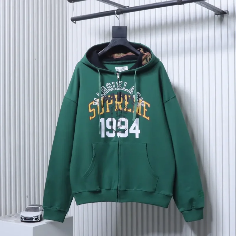 MM6 x Sup Gothic Distressed Zip Hoodie