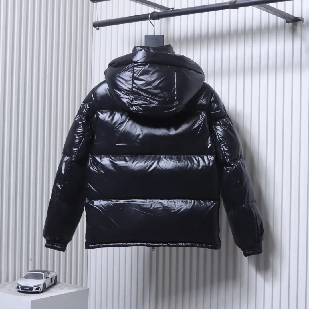 Back View Mcler Black Glossy Nylon Down Puffer Jacket