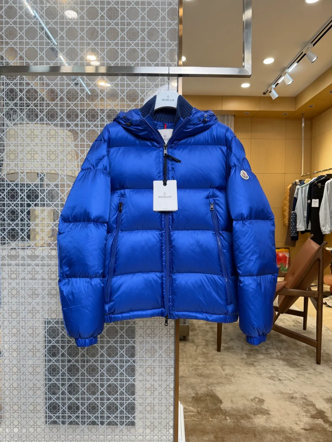 Front View Mcler Knit Collar Hooded Goose Down Jacket