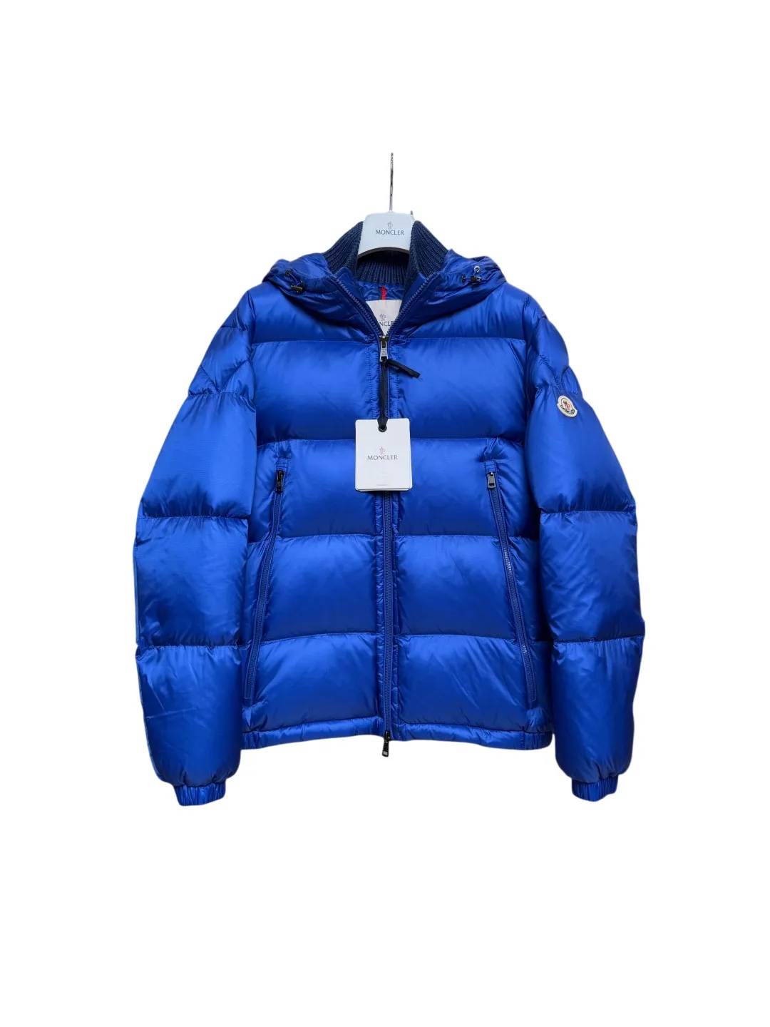 Front View Mcler Knit Collar Hooded Goose Down Jacket
