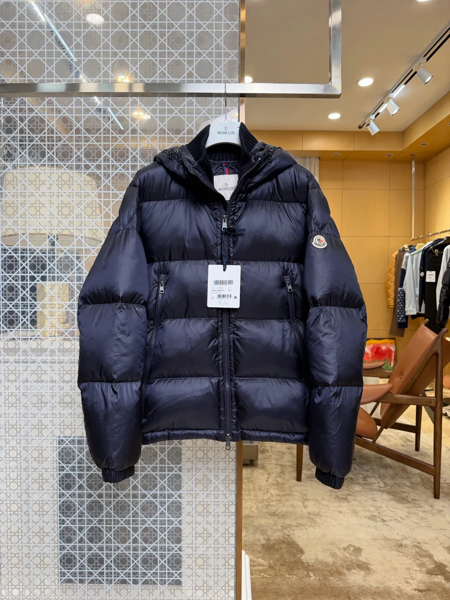 Front View Mcler Knit Collar Hooded Goose Down Jacket