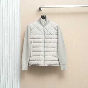 Front View Mcler Lightweight Quilted Down Knit Sleeve Jacket