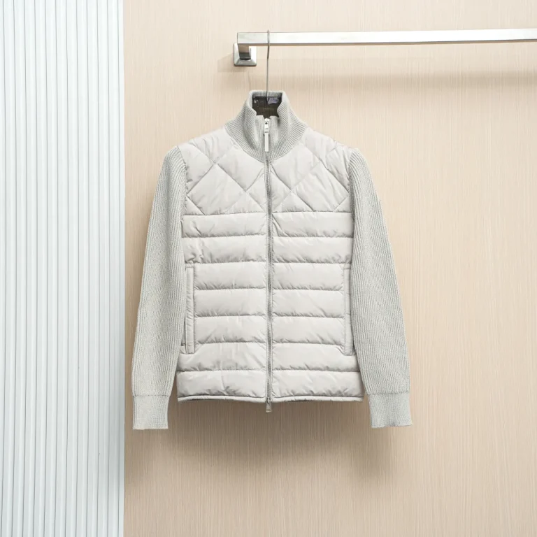 Front View Mcler Lightweight Quilted Down Knit Sleeve Jacket