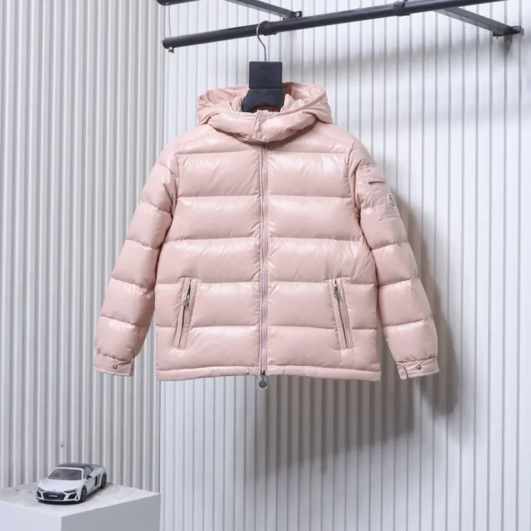 Front View Mcler Maya Kids Pink Glossy Down Jacket