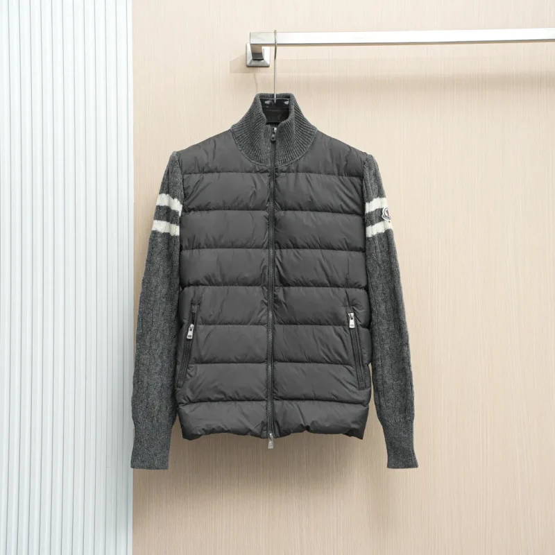 Mcler Ménkelae Striped Wool Patchwork Down Jacket