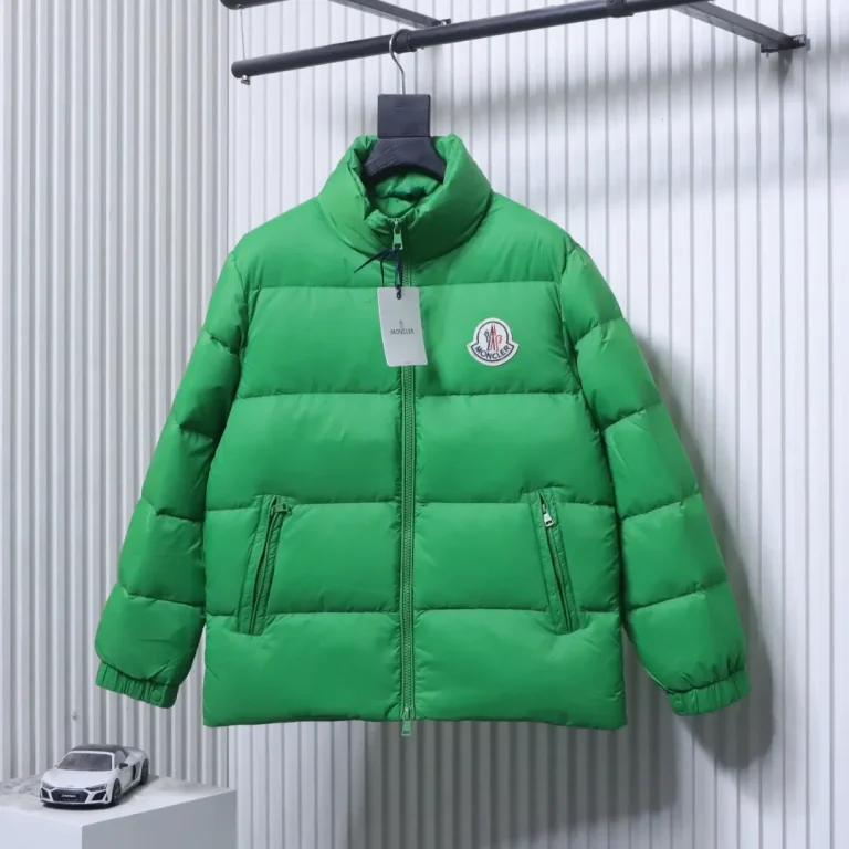 Front View Mcler Micro-Label Patchwork Stand Collar Down Jacket