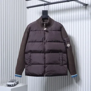 Front View Mcler Patchwork Knit Sleeve Down Jacket