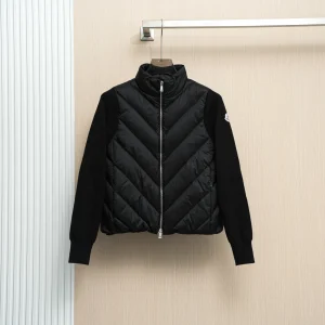 Front View Mcler Women's Chevron Quilted Down Knit Sleeve Jacket