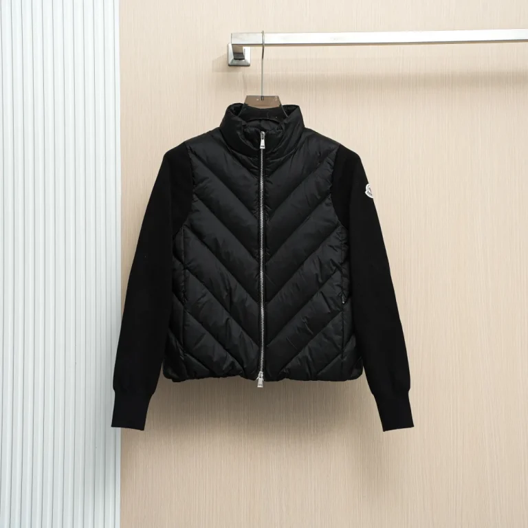 Front View Mcler Women's Chevron Quilted Down Knit Sleeve Jacket