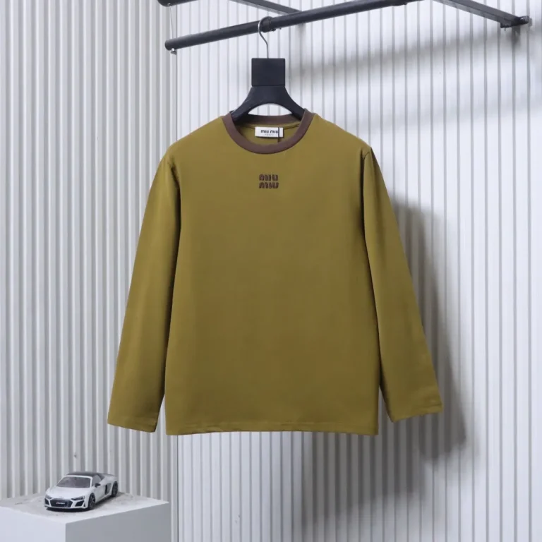 MiuM Color Block Collar Embroidered Long-Sleeve Shirt
