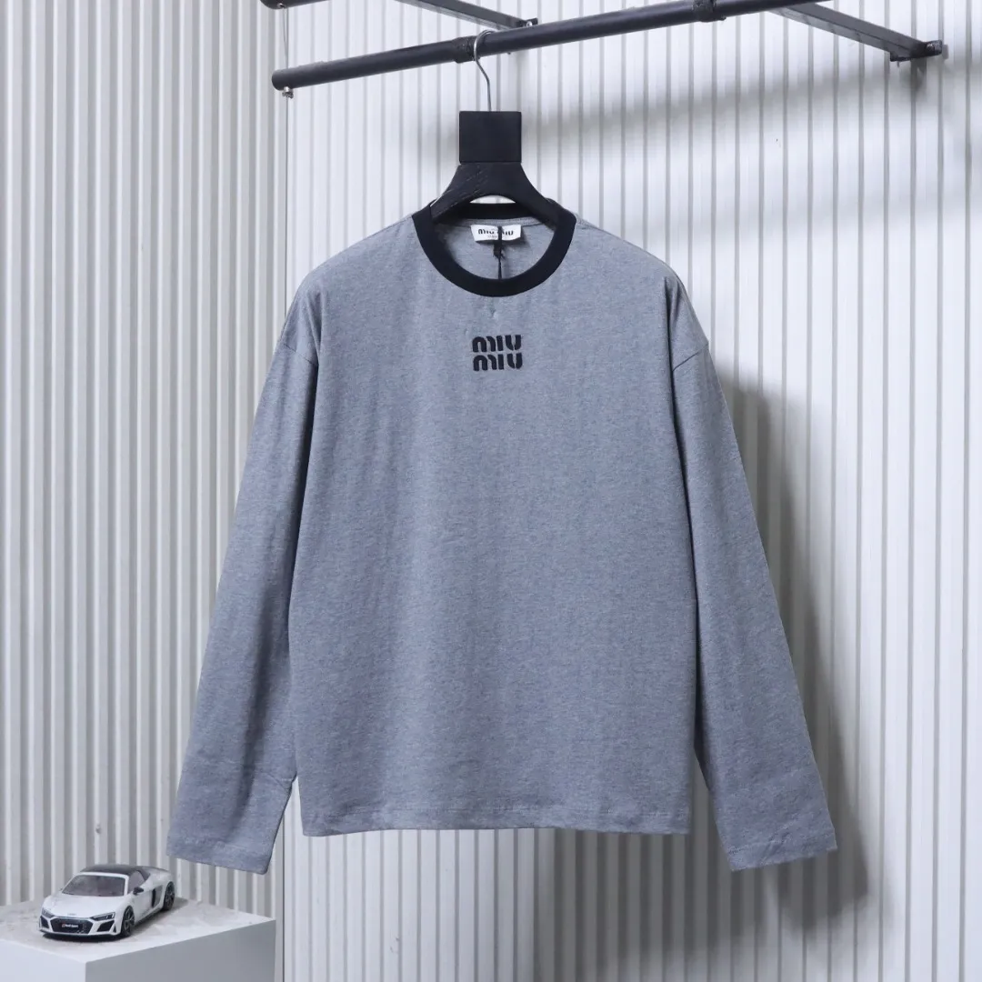 MiuM Color Block Collar Embroidered Long-Sleeve Shirt