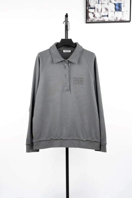 MiuM Distressed Logo Grey Polo Sweatshirt