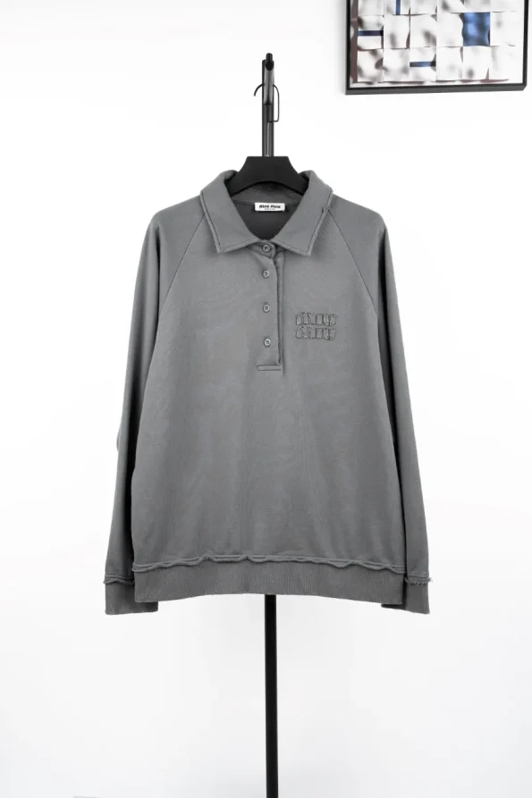MiuM Distressed Logo Grey Polo Sweatshirt