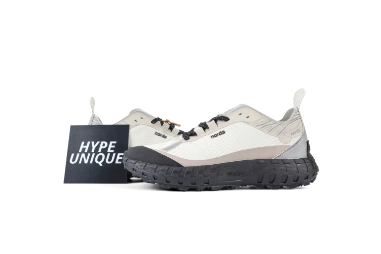 Norda 001 Cinder Cream Grey Black Trail Sneakers Side Profile