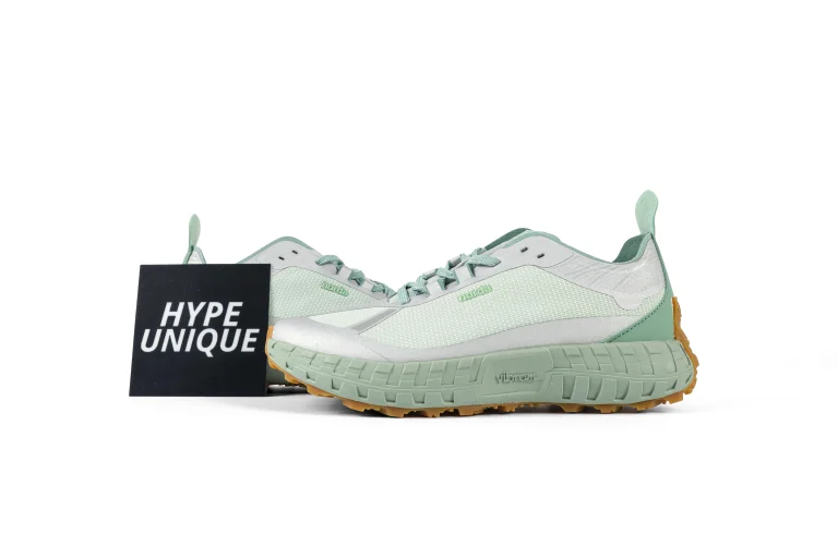 Norda 001 x Satisfy JDT Mint Green Trail Sneakers Side Profile