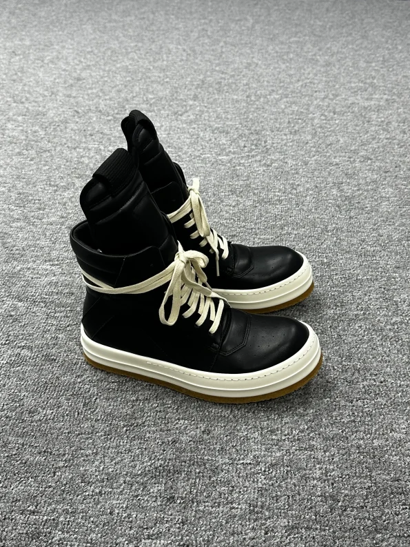 R 0wens Creep Geobasket "Black Milk" Leather Sneakers