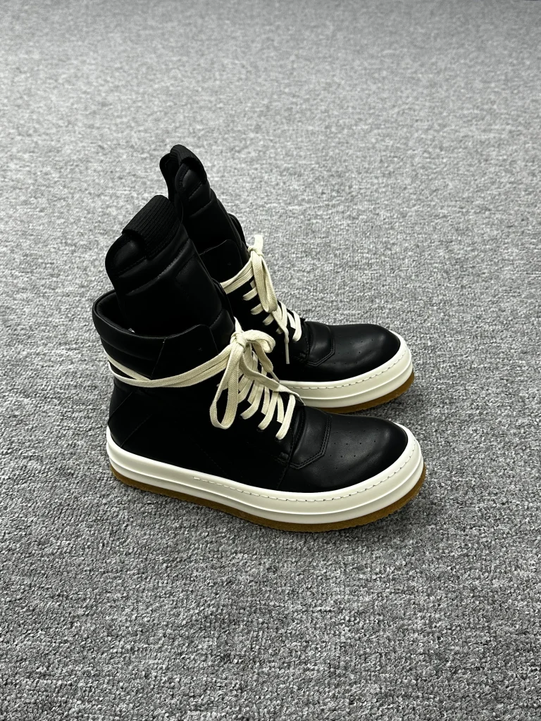 R 0wens Creep Geobasket Black Milk Leather Sneakers Side Profile