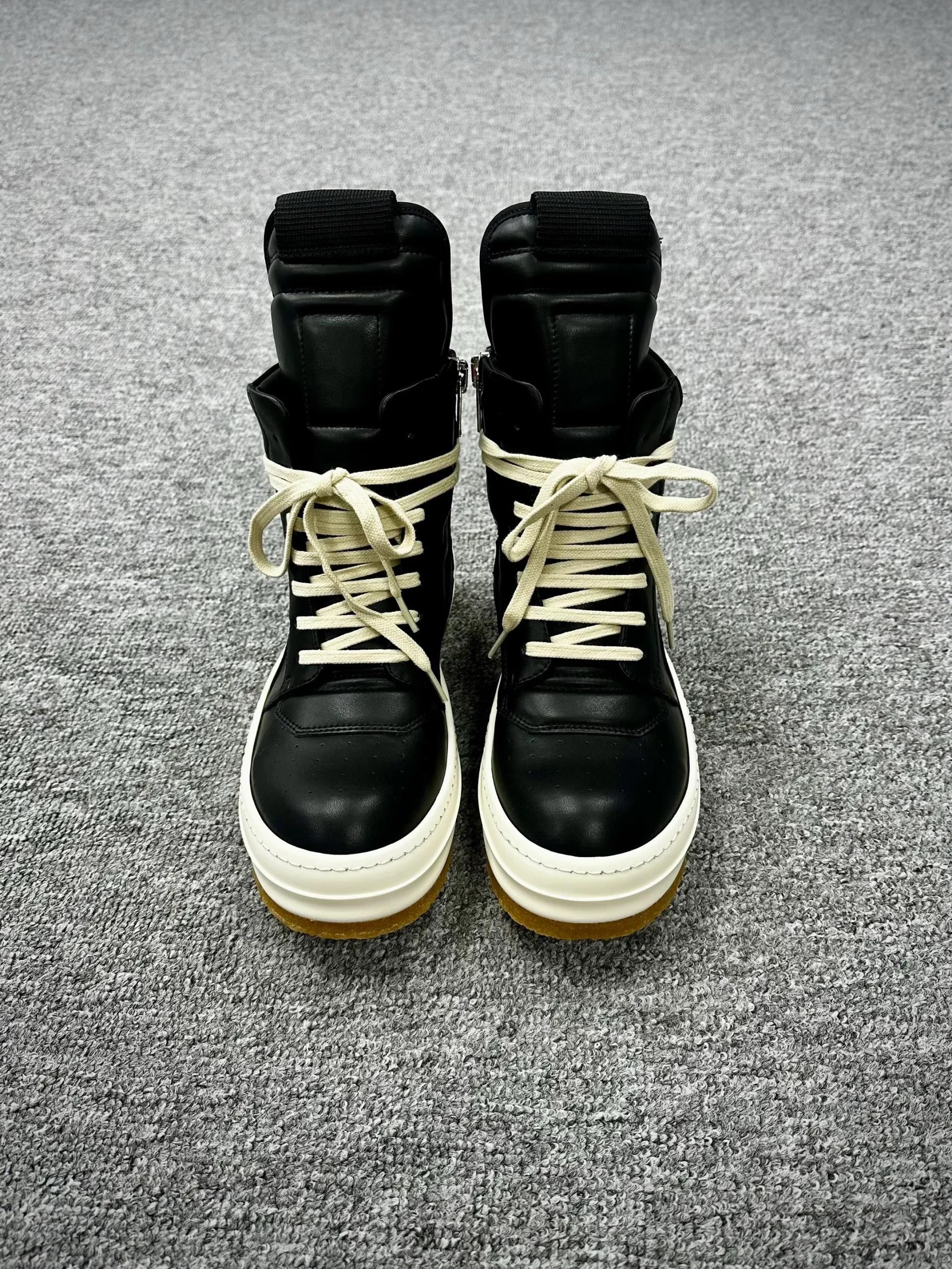 Front View R 0wens Creep Geobasket Black Milk Leather Sneakers